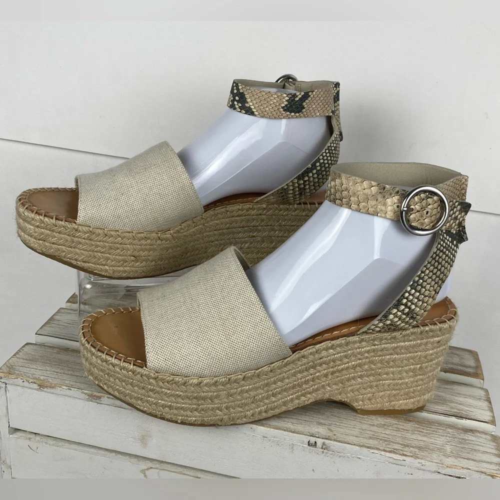 Dolce Vita Lesly espadrille wedge sandal beige snakeskin-print ankle strap Sz 10